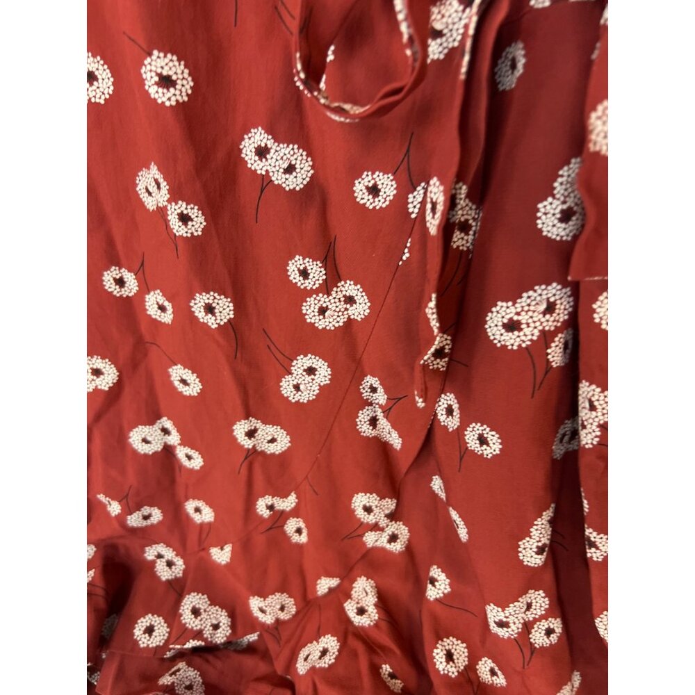 LOFT Rust Red Floral Wrap Dress Skort Daisy Print Boho Short Sleeve Romper 10P - Picture 7 of 7